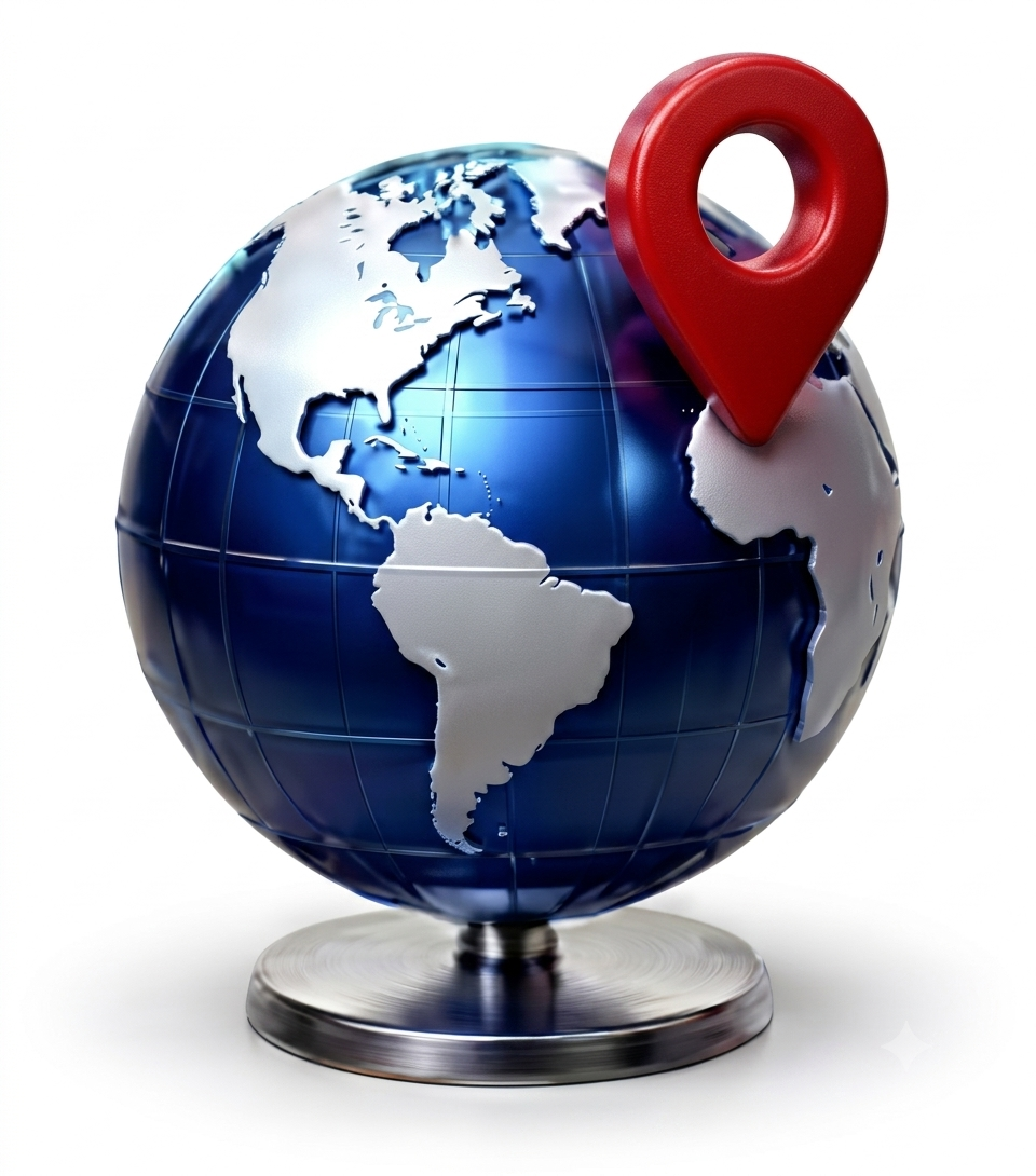 Globe with location pin representing globally recognised qualifications