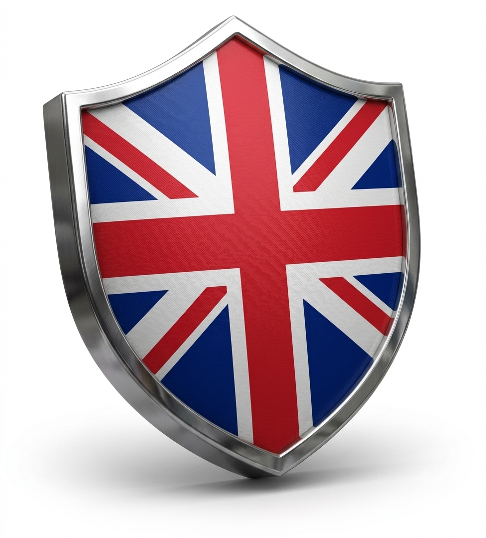 Shield with UK flag representing UK-accredited qualifications