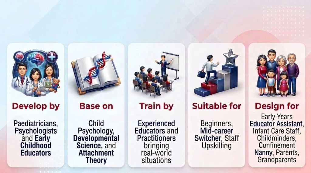 Overview of JL Institution's infant care course showing who it is developed by, based on, and designed for