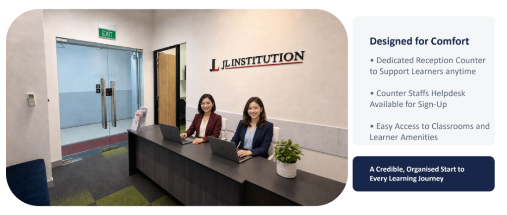Reception area at JL Institution's training centre in Singapore